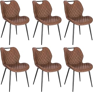 Lestarain Dining Chairs Set of 6 Bedroom Chairs Dressing Table Chairs Kitchen Chairs, Desk Chairs for Bedroom, Brown Faux Leather Dining Chairs with Metal Legs, Seat Height 51cm LCNI108001-6