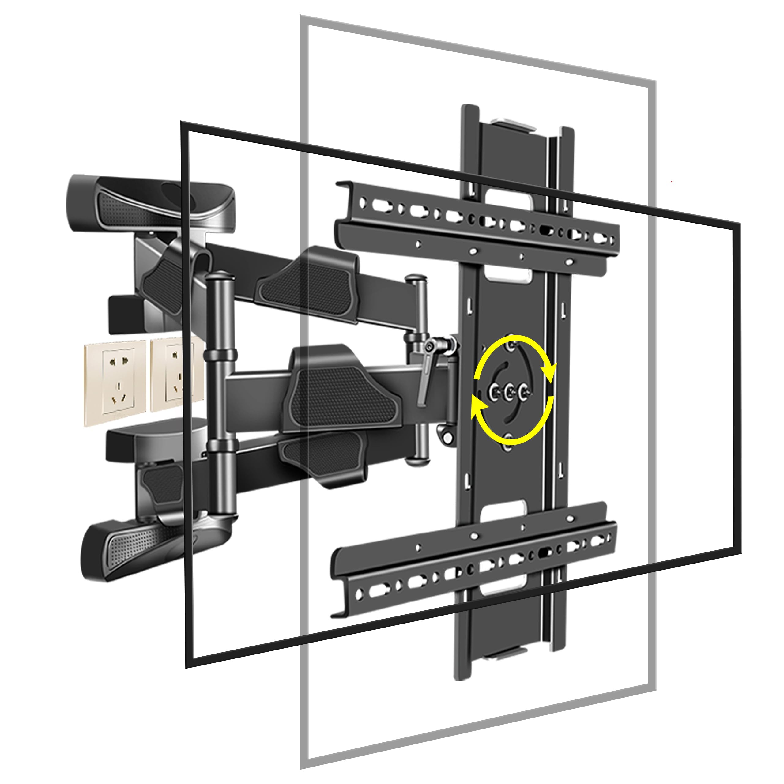 Support TV Mural Orientable 180° Pivotant, Fixation TV Murale Bras Doubles Robustes, Bras TV Mural Articulé pour Téléviseurs de 32-65″ jusqu'à 32,5 kg, Support TV d'angle, Max VESA 400x400mm