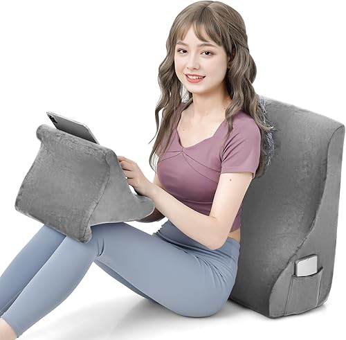 Miniatura 8 de Giantex Juego de almohada de cuña, almohada de cuña de cama con soporte de almohada para tableta, espuma de alta resistencia, bolsillos laterales
