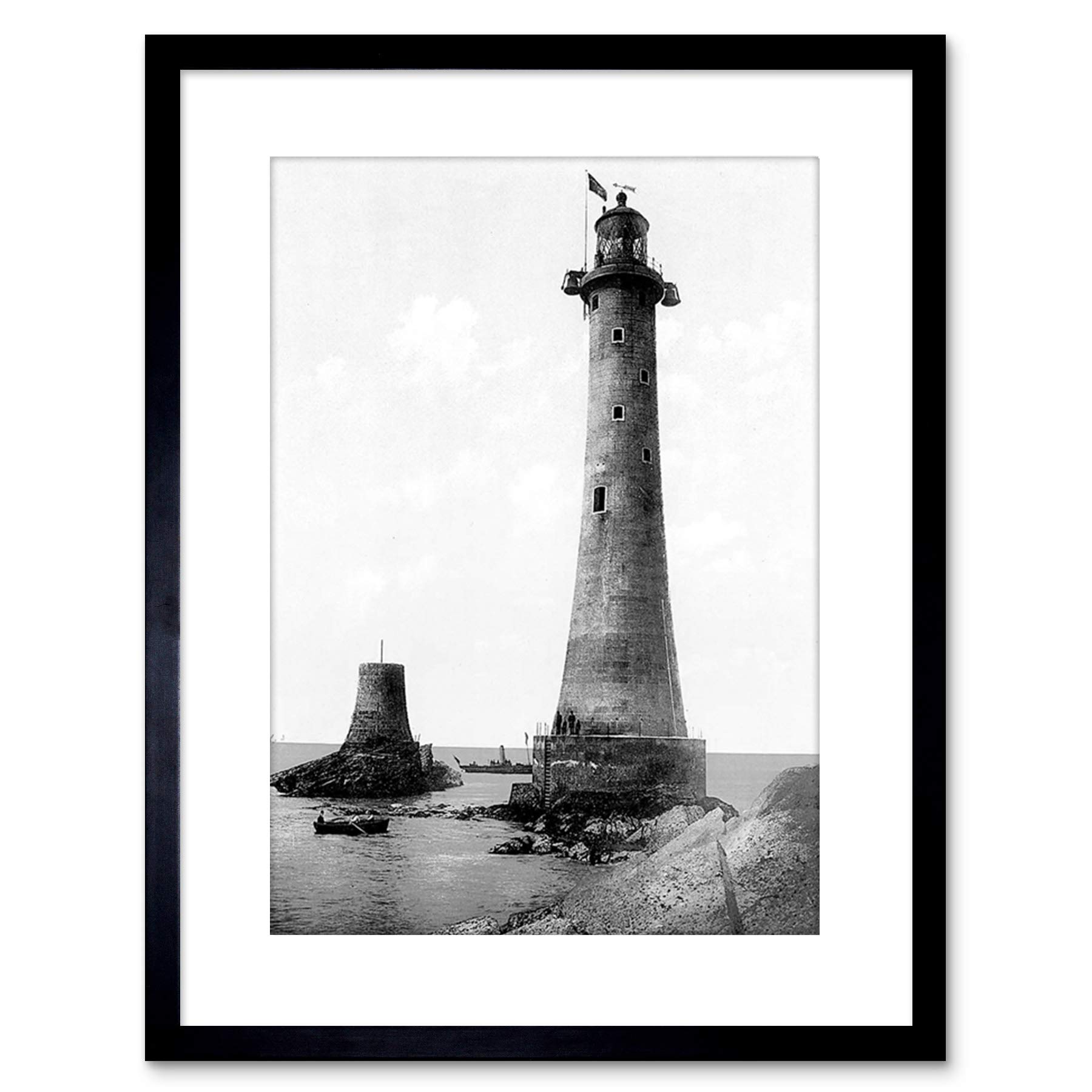 Wee Blue Coo VINTAGE PHOTO EDDYSTONE LIGHTHOUSE PLYMOUTH FRAMED PRINT F97X3254