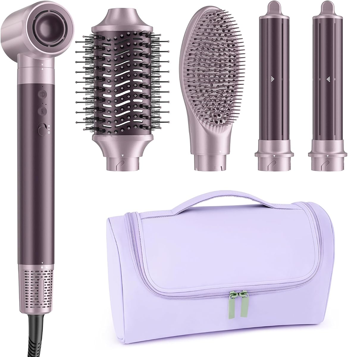 Cepillo secador de pelo de doble voltaje - Peinador de pelo 5 en 1 para viajes | Secar, rizar, alisar y dar volumen con rizadores automáticos para uso en Europa y en todo el mundo (100 V-240 V) Regalo para mujeres