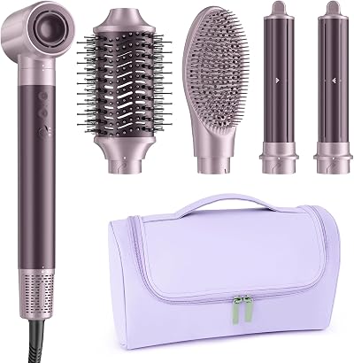 MESCOMB Dual Voltage Hair Dryer Brush for Travel – 5 in 1 Air Styler with High-Speed Blow Dryer, Anti-Frizz, Compact Design with Travel Bag, Ideal for Europe & Worldwide Use (100V–240V) Gift for Women