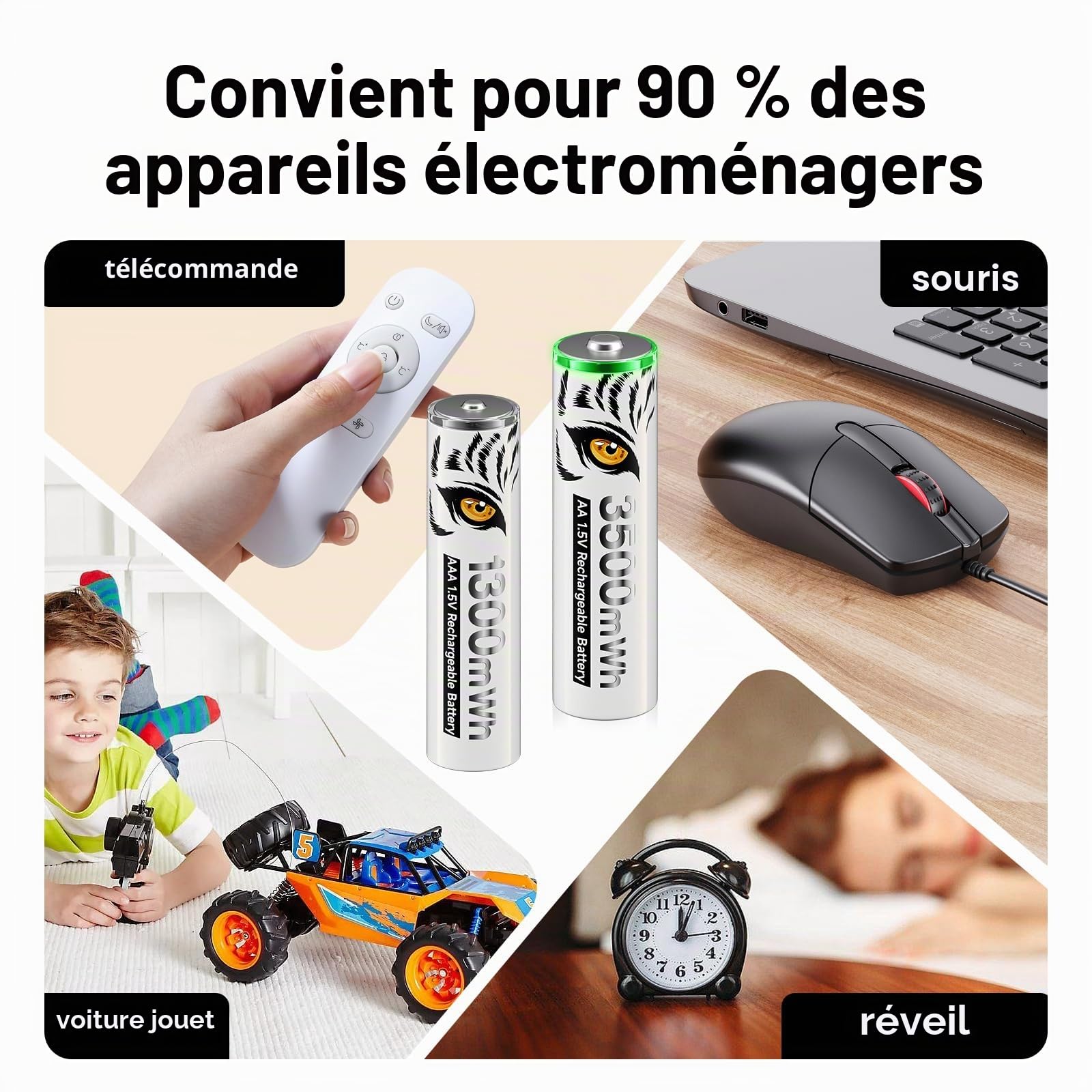 4 Piles AA 1,5 V Rechargeables avec Chargeur, 4 Piles Rechargeables au Lithium AAA avec 8 emplacements USB C Type-C Charge indépendante LCD Chargeur Rapide Intelligent pour Pile AA AAA