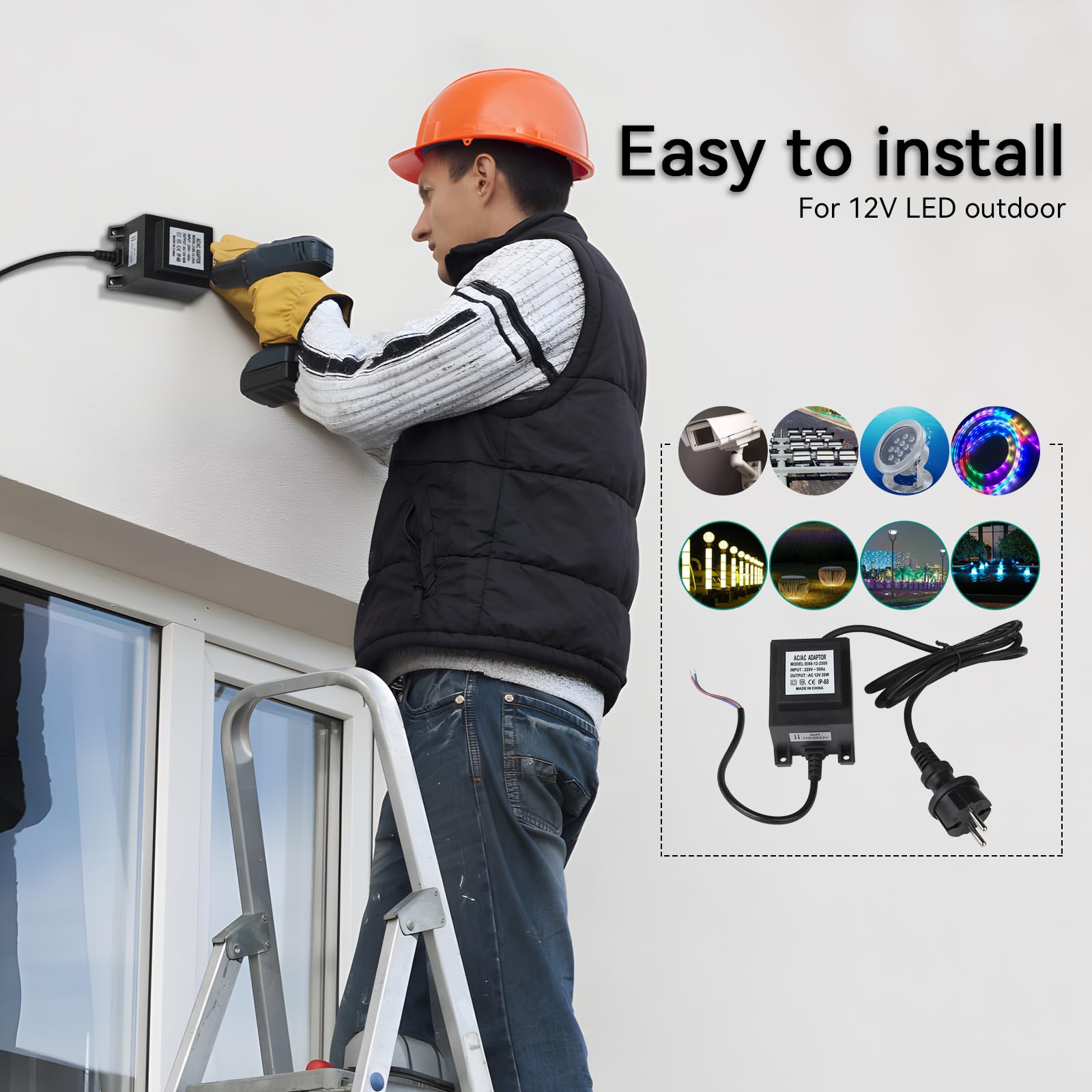 Fuente de Alimentación LED 12V 30W 2,5A IP68 Impermeable, Transformador de Potencia de Entrada/Salida 220V-50Hz/AC para Bombilla