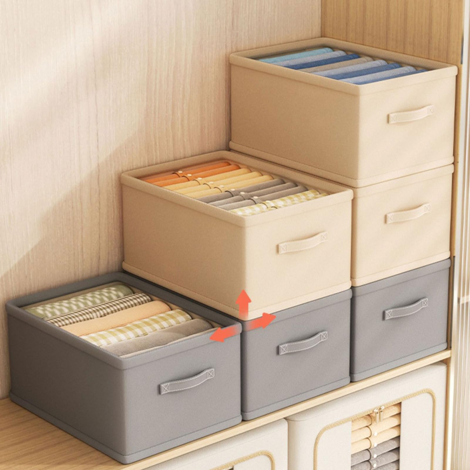 Aufbewahrungsbox aus Stoff mit Deckel, faltbarer Schrank- und Schubladen-Organizer für Kleidung, Hosen und Pullover, ideal für Zuhause und Wohnheim