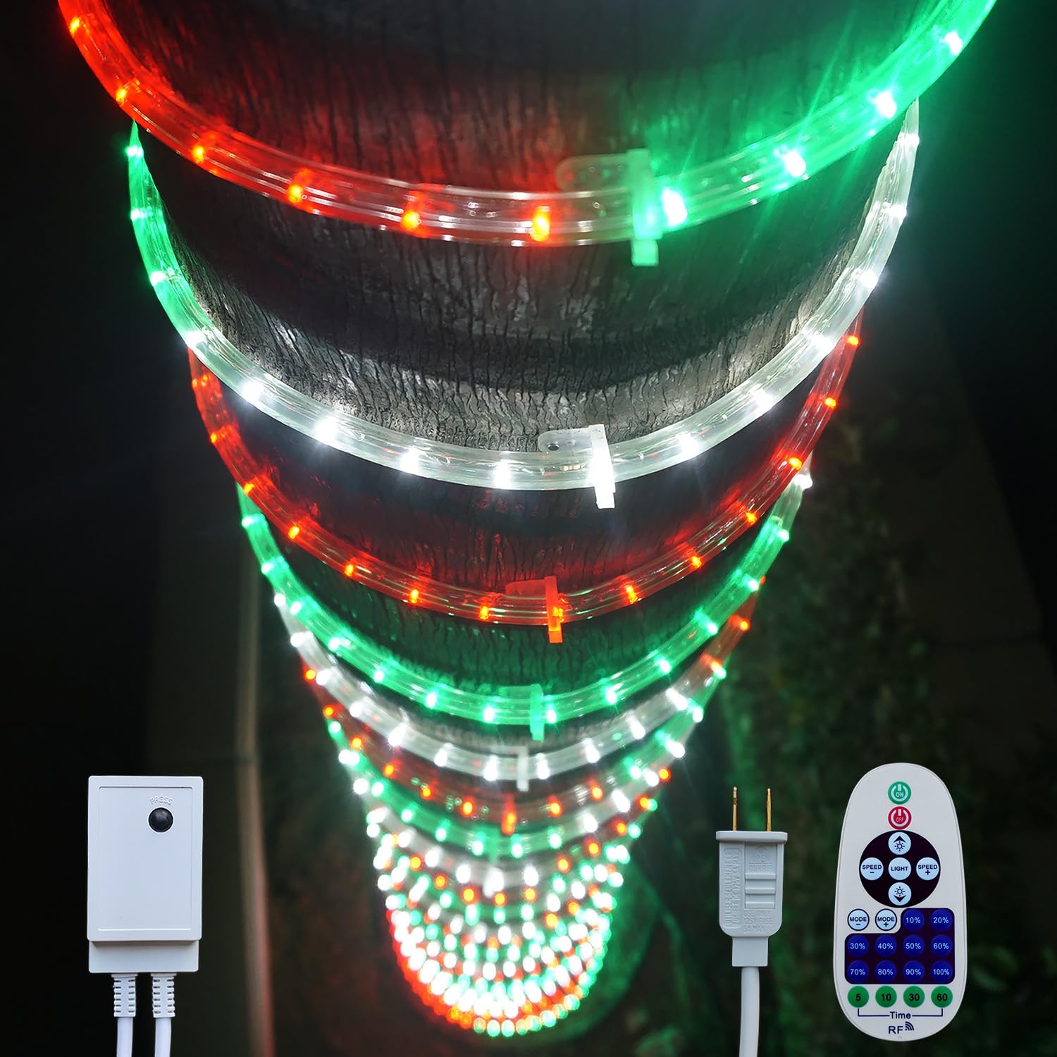 Russell Decor Patriotic Rope Lights Red White Green Havey Duty PVC Tube with 10-Level Dimmable Remote Control Decoration for California Italy or