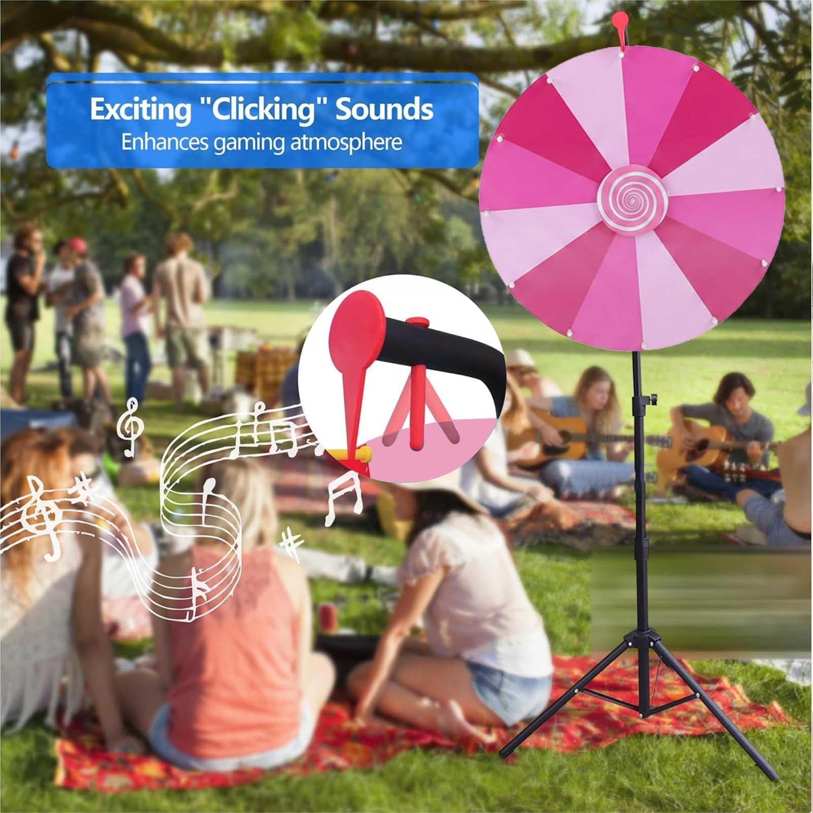 60cm Ruleta Giratoria Altura Ajustable 100-200cm, Ruleta Gigante con 14 Ranuras para Palabras Fiestas Carnaval,Pink