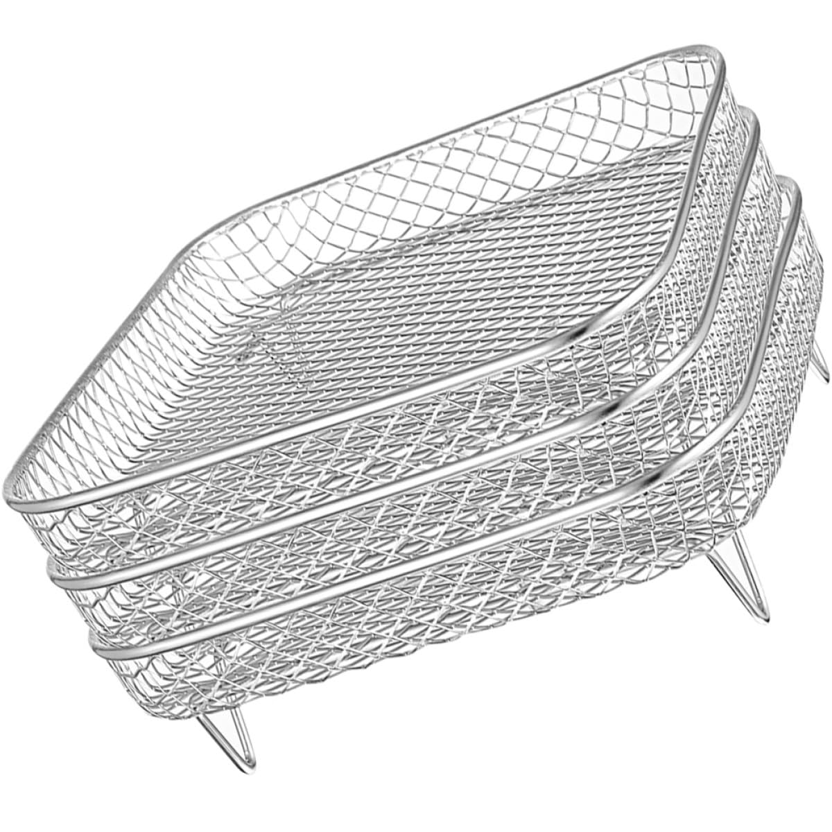 minkissy Rejillas Apilables para Freidora de Aire de Acero Inoxidable, 3 Niveles Cuadrados, Estantería para Cocinar al Vapor y Deshidratador, Accesorios para Freidoras y Utensilios