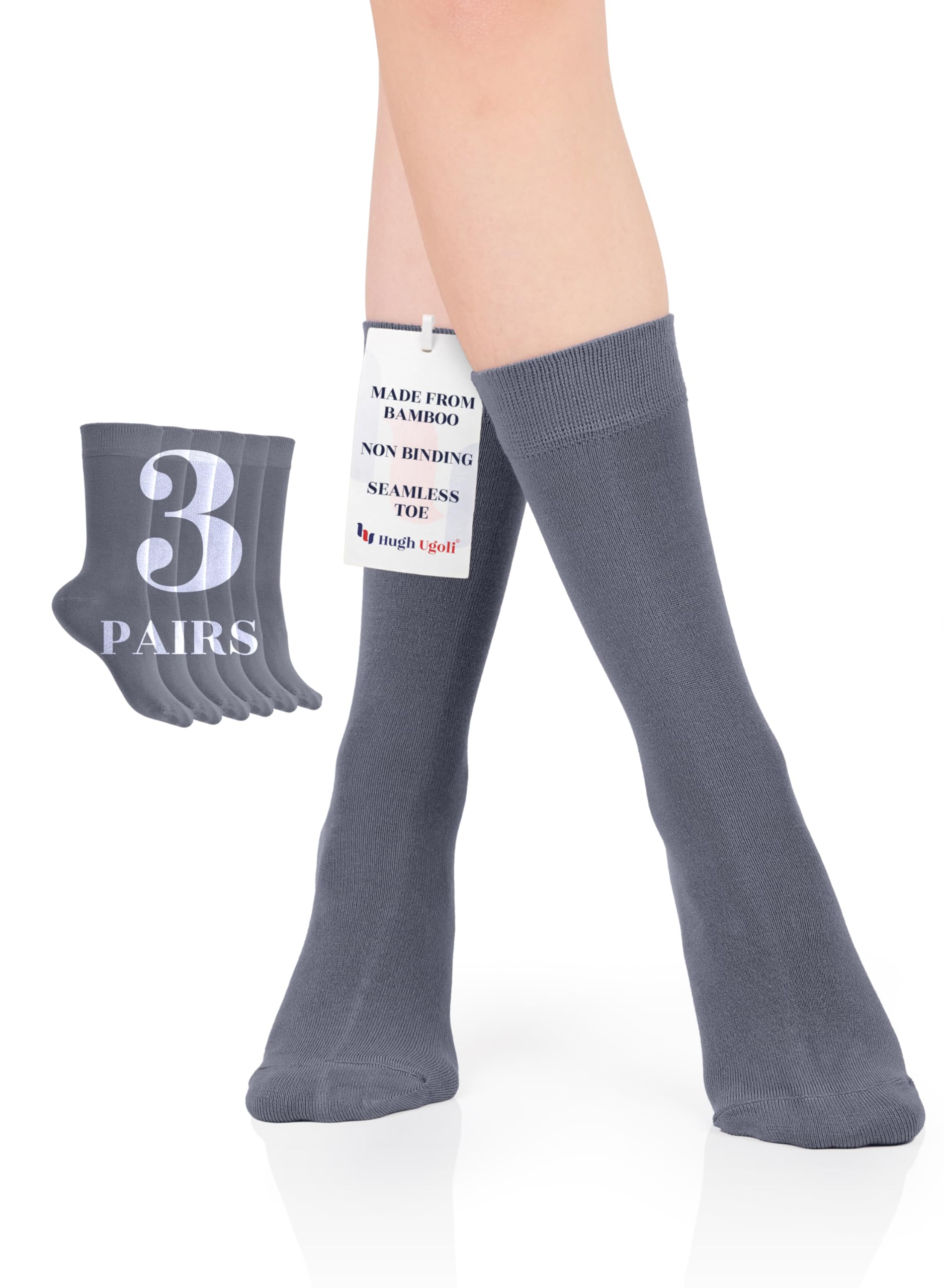 Hugh Ugoli Women Rayon Dress Socks, Extremely Soft Thin Crew Socks for Business, Trouser & Casual, Non-Binding & Breathable