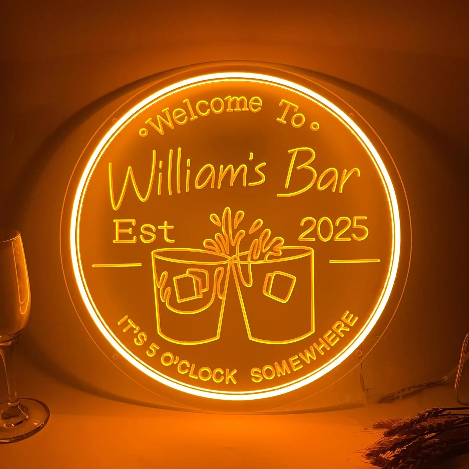 Personalisiertes Bar-Neonschild dimmbar graviert für die Home Bar LED-Neonlicht Wanddekoration Bier Whiskey Cocktail Pub Männerhöhle Trinknamensschild personalisierte Weihnachtsgeschenke für Männer