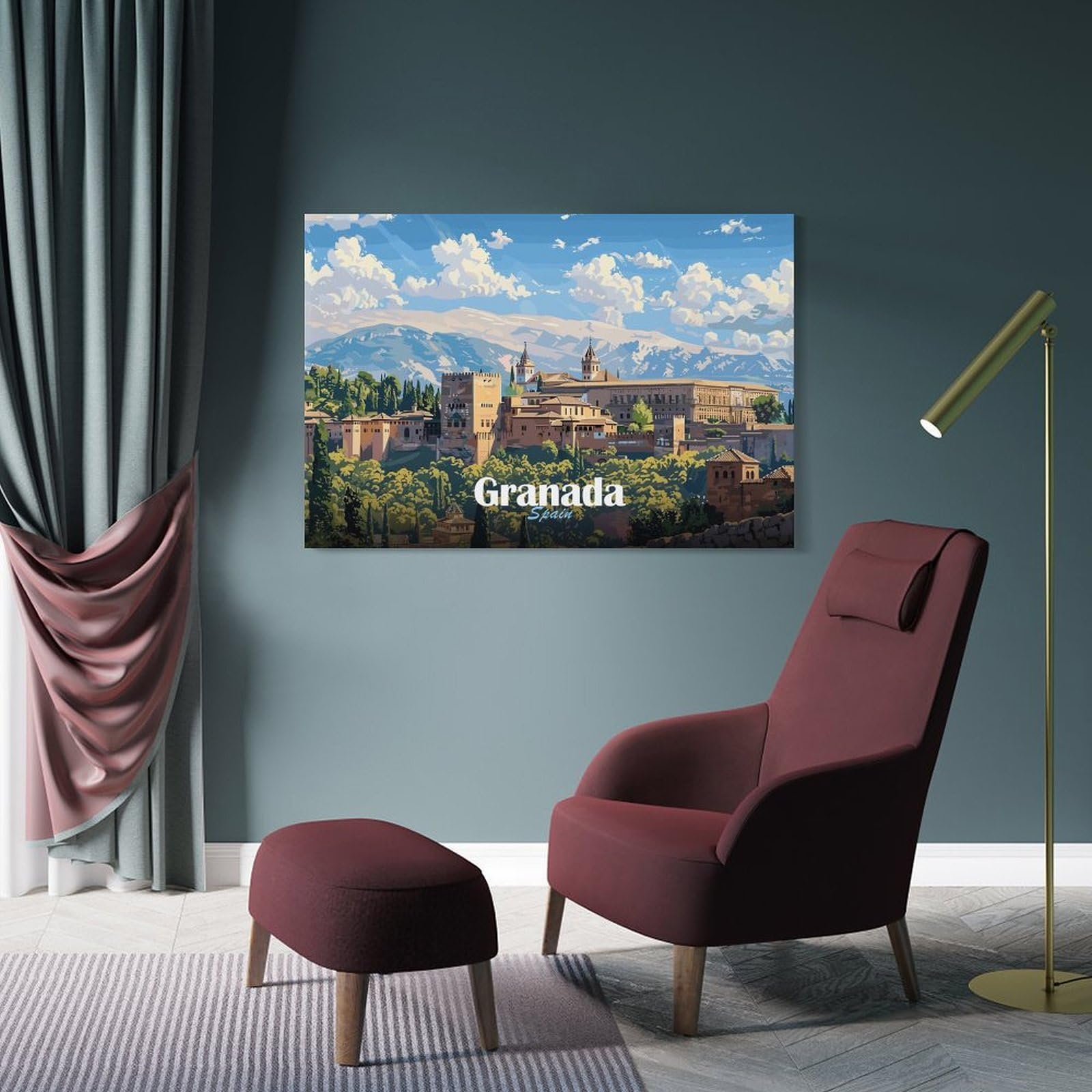 Junmoney Frame-Style-24 Granada, Spain Hanging Wall Art, 24X36inch(60X90cm), For Bedroom Decor, Cosy Corners Or Studios, An Easy Wall Refresh For Bedrooms