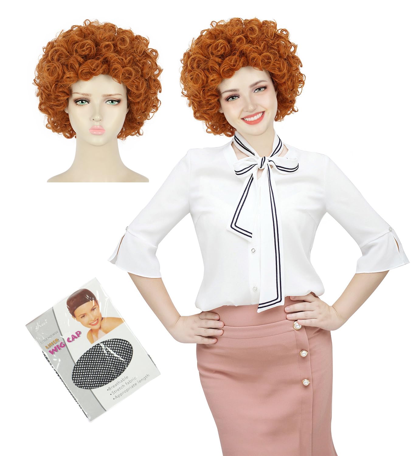 yuehong Adult Short Orange Red Curly Wig Anime Cosplay Costume Hair Soft Breathable Heat Resistant Synthetic Fibers Daily Fashion Party Wig - Image 2