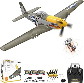 Volantexrc Brushless RC Planes for Adults, 4 Channel RTF P-51 Mustang RC Airplane Fighter, 6-Axis Gyro, 3 Flight Modes, One-Key Aerobatic, Wingspan 500mm Fuselage 396mm, Suitable for Expert Pilot