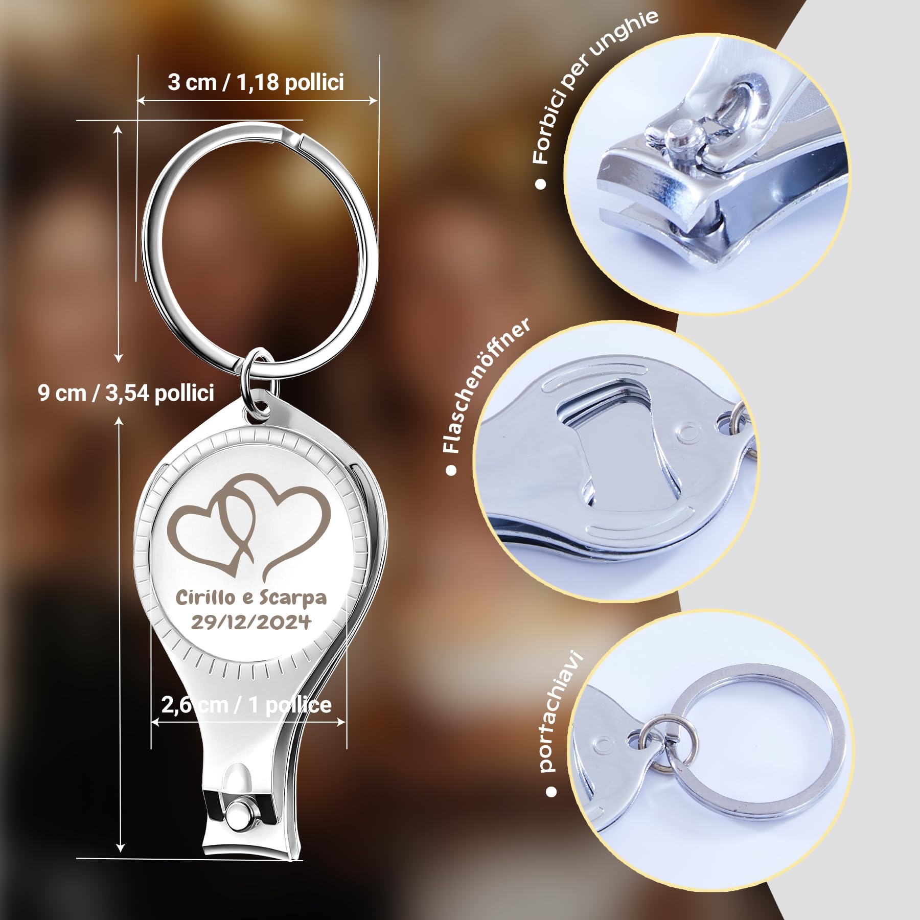 60 pezzi personalizzati 4 in 1 apribottiglie multifunzione, tagliaunghie, bomboniere per matrimoni birrificio, privati personalizzati, argento, regali multiuso per uomo