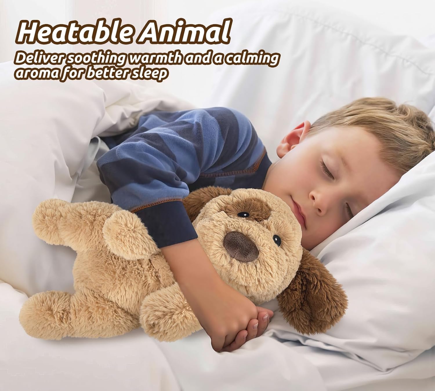 Dog Stuffed Animals, Microwavable Stuffed Animal Adorable Fluffy Puppy Plush for Warmth Comfort, Heatable Coolable Lavender Scent Dog Plush Toy, Cute Soft Puppy Plushies for Kids Boys Girls Adult Gift