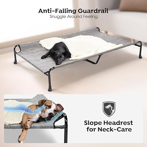 Miniatura 2 de Veehoo Cama elevada y refrescante para perros, elevada para perros grandes, al aire libre con barandilla, pies antideslizantes mejorados, malla
