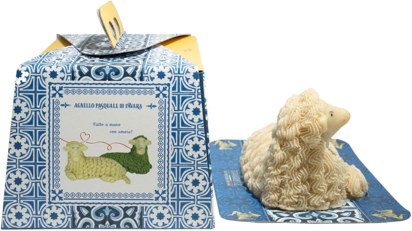 FAVARESE - Sizilianisches Osterlamm aus Favara mit Mandelpaste und Pistazienfüllung - 100% Handgemachtes Gebäck - Ostergeschenkidee - 500 g