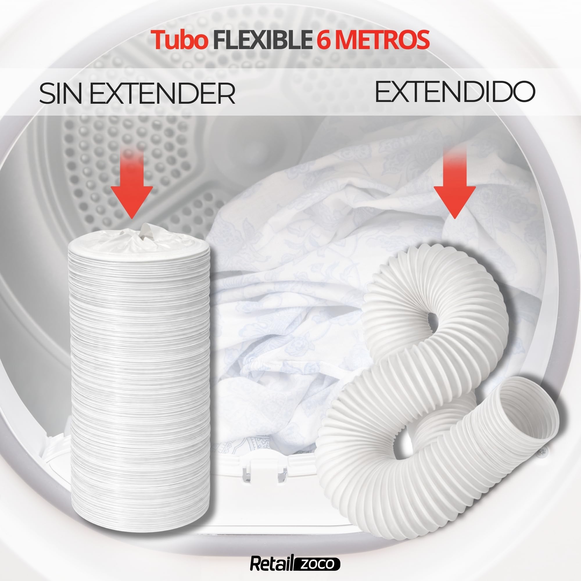 TECHZOCO Tubo de ventilación flexible, Conducto salida aire, Manguera de extracción de aire, Tubo Acondicionado Portátil, Apto Secadora, No es rígido, 6 Metros Largo x 10 cm diámetro