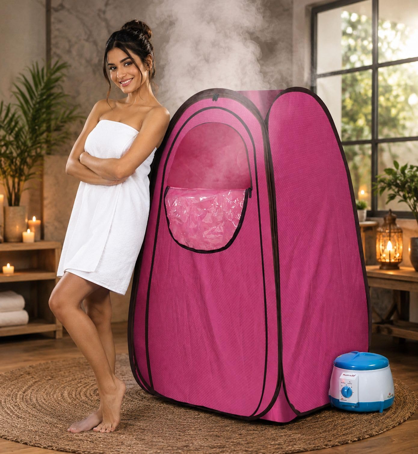 Kawachi Portable Steam Bath for Home Sauna, Full Body Personal Sauna, 1.5L 750W Steam Generator, 60 Minute Timer, Baby Pink-picture-22
