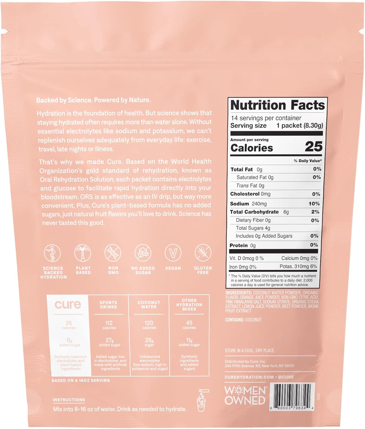 Cure Hydration Electrolyte Mix | Electrolyte Powder for Dehydration Relief | Made with Coconut Water | No Added Sugar | Vegan | Paleo Friendly | Grapefruit + Berry Pomegranate Bundle | 28 Packets