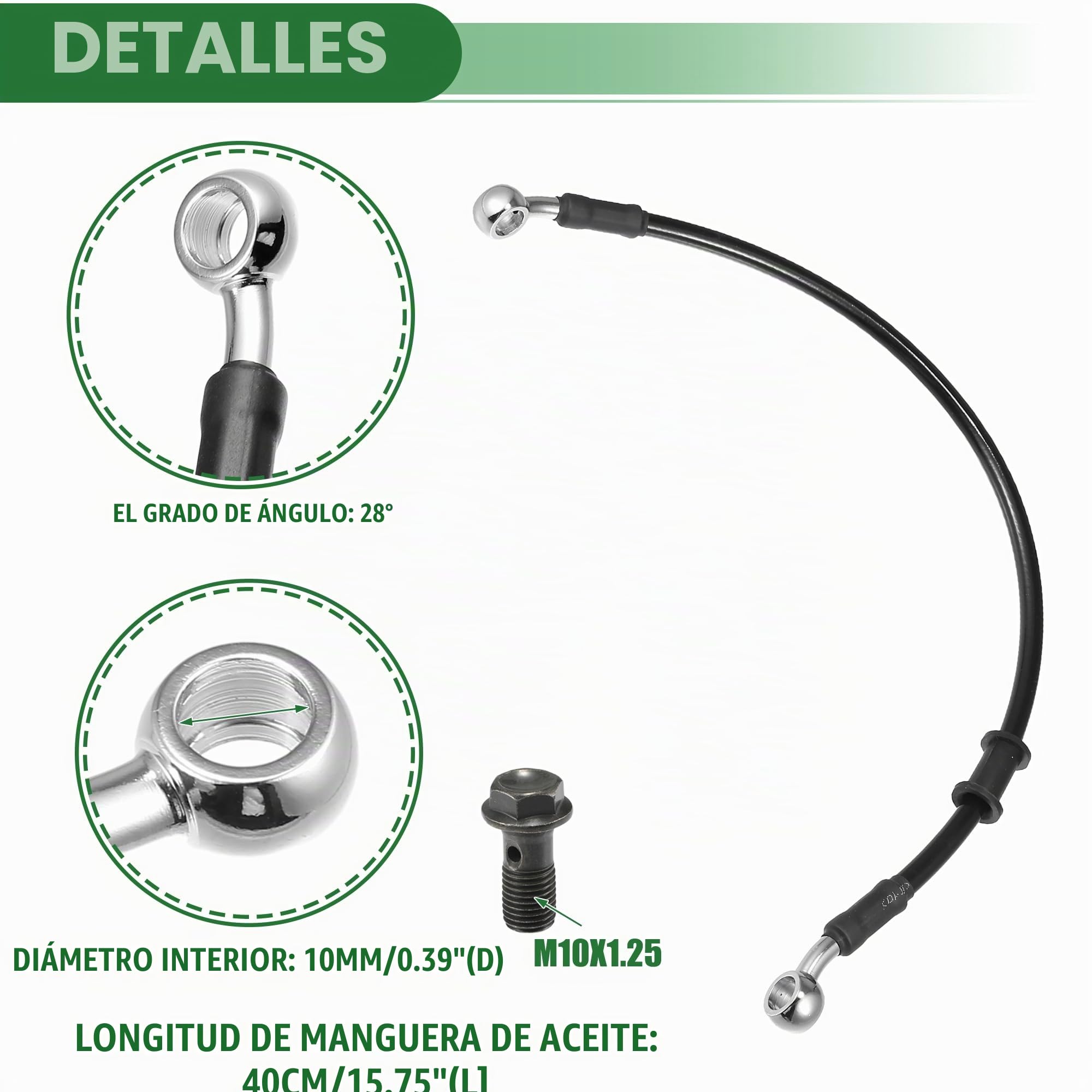 Motoforti Manguera De Freno Universal Para Motocicleta, Atv, Motocross, Línea De Freno Hidráulico Trenzada, 40 Cm, Duradera, Metal, Tono Negro Plateado