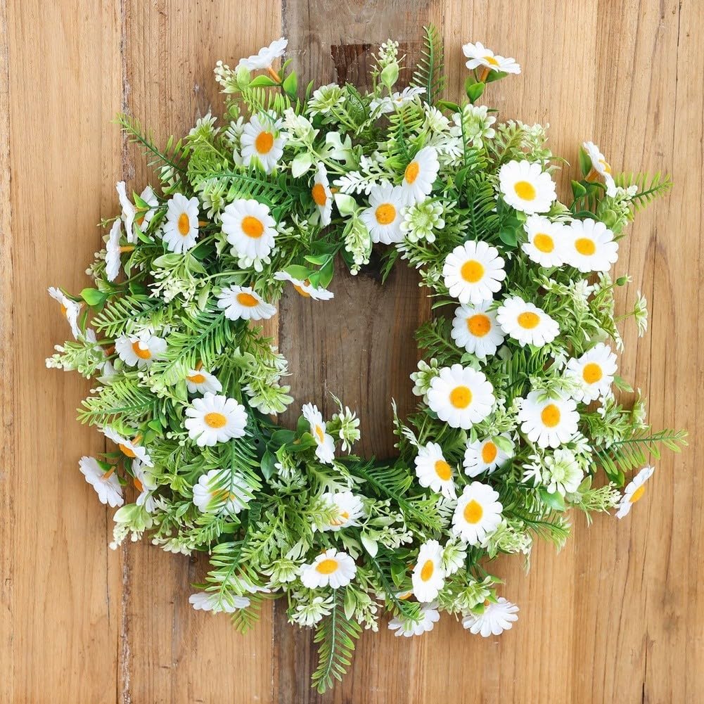 Künstlicher weißer Chrysanthemenkranz, moderne Frühlingsblumen, Türdekoration, Kunststoff-Blumengirlande für Zuhause, Wandtisch, 40 cm