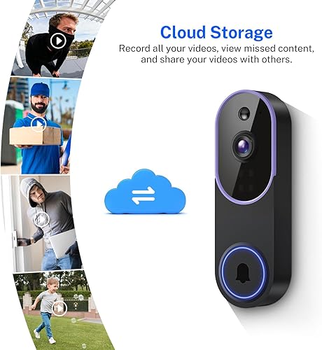 Miniatura 5 de Cámara de timbre de video inalámbrico, detección humana AI, solo WiFi de 2.4 GHz, audio de 2 vías, almacenamiento en la nube (se vende por