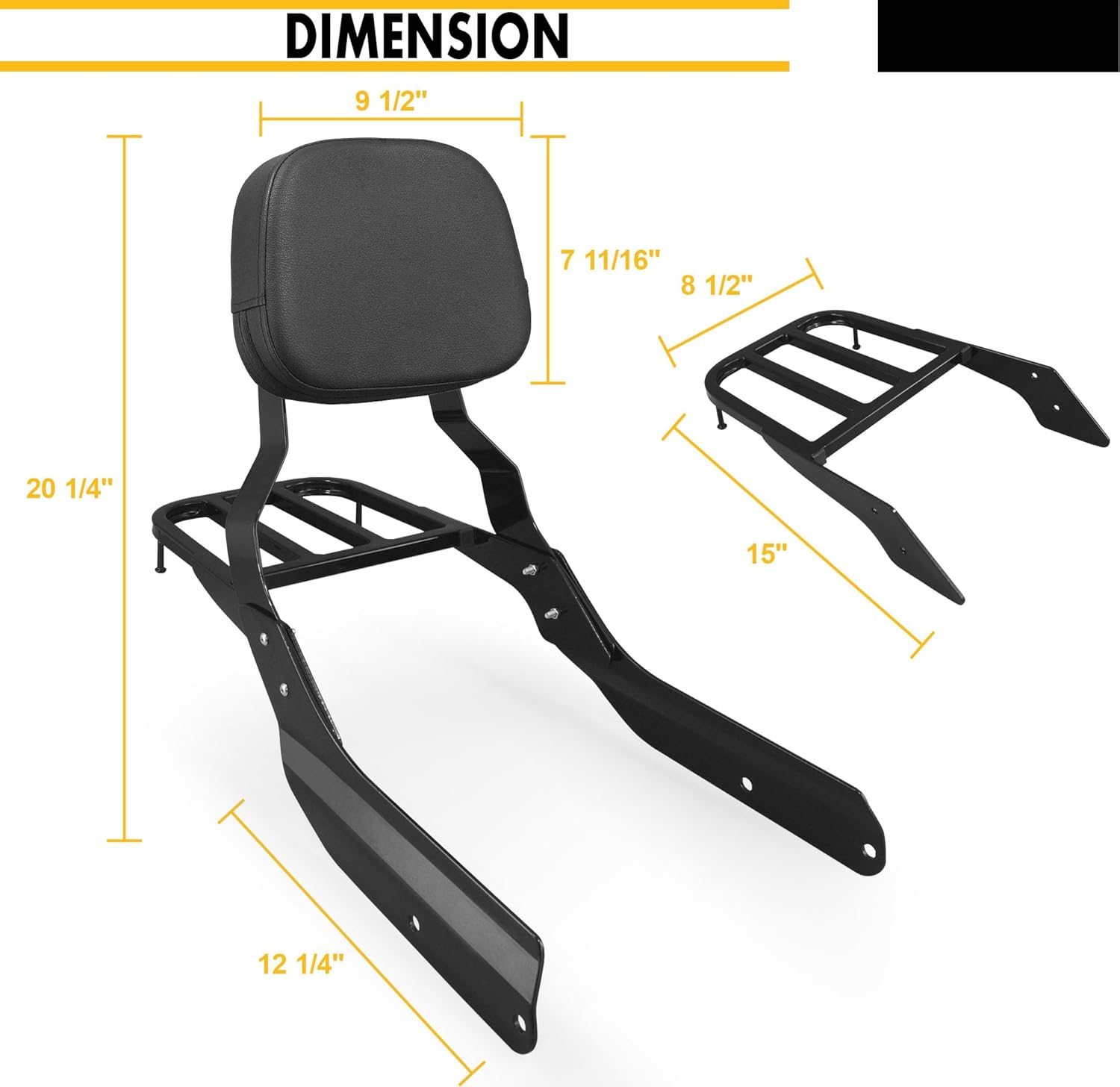Passenger Sissy Bar Backrest with Luggage Rack Fits for Honda VTX 1300/1800 N/R/S Models 2003-2006/2002-2008 N/R/S Gloss Black Finished