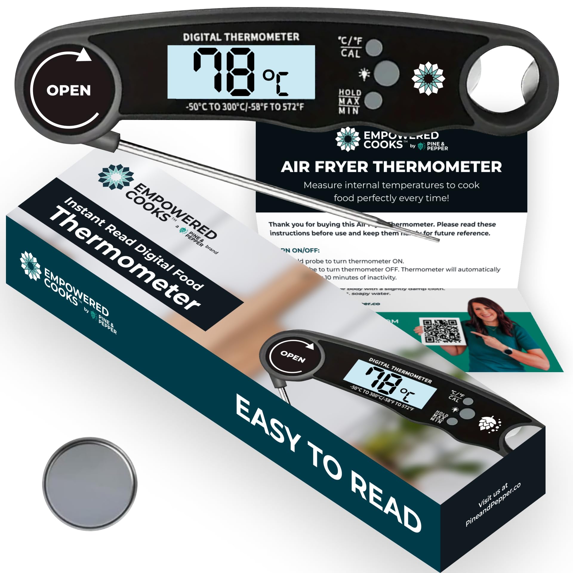 Cathy Yoder's Meat Thermometer Digital, Instant Read Food Thermometer for Cooking in Air Fryer Oven, BBQ, Grill & Baking. Measure Internal Temperatures Probe Easy Display Kitchen Grilling Accessories