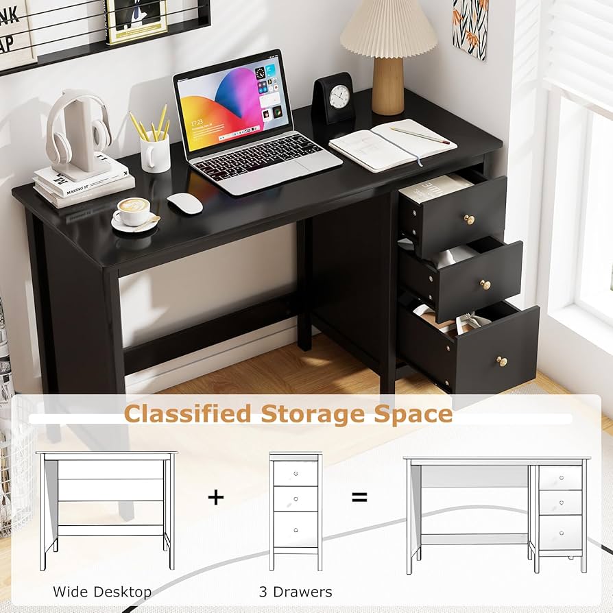 Amazon.com: GRAFFY 3-Drawer Computer Desk, Study Desk with