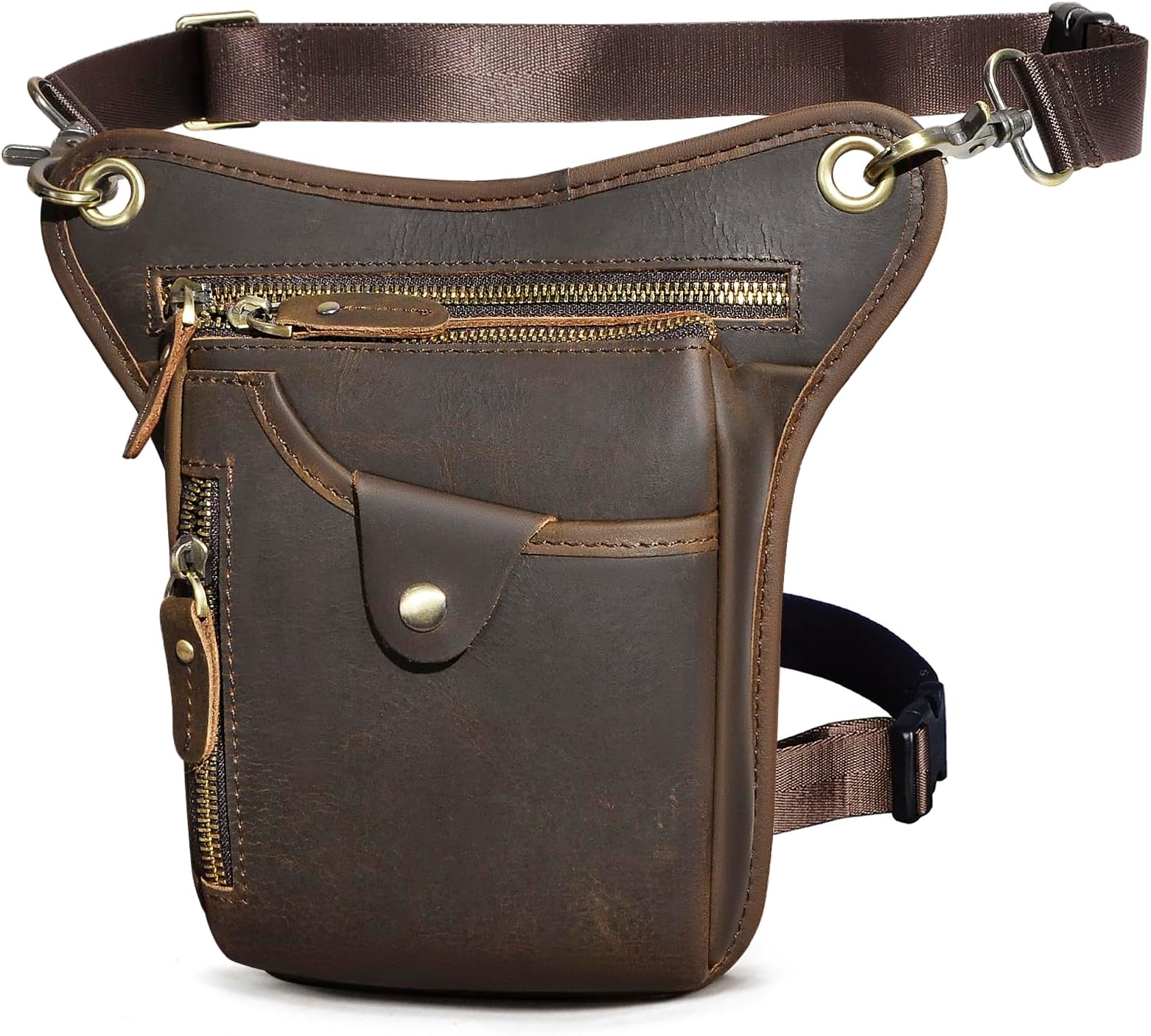 Le'aokuu Mens Genuine Leather Outdoor Sporting Hicking Waist Hip Pack Messenger Shoulder Drop Leg Thigh Bag Pouches For Women 211-5 Brown 7