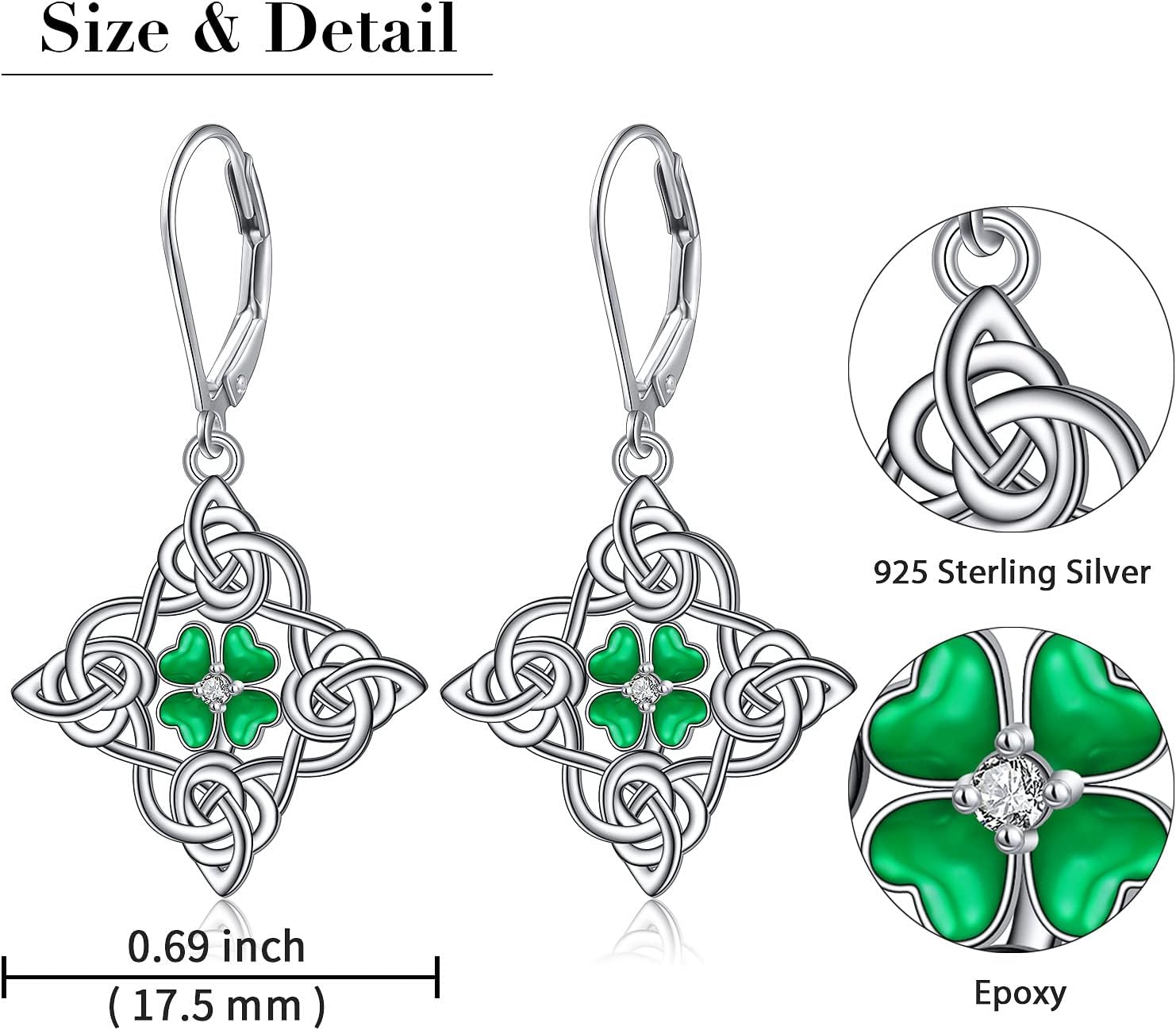 Shamrock Earrings Sterling Silver St Patrick’s Day Earrings Irish Celtic Knot Four Leaf Clover Leverback Earring Jewelry Gifts - Image 6