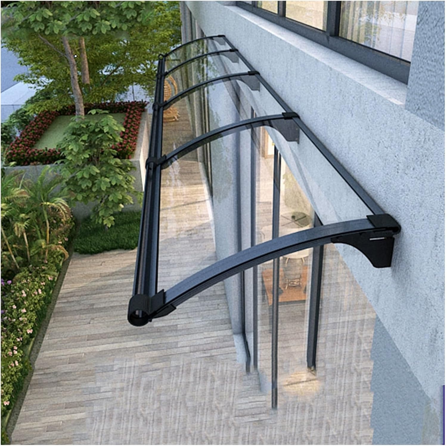 Window Door Awning Canopy, Aluminum Bracket Polycarbonate Board，Front Door Canopy Outdoor Awning, Garden Canopy Patio Porch Awning, Transparent Rain Shelter Cover(150x330cm/59x130in)