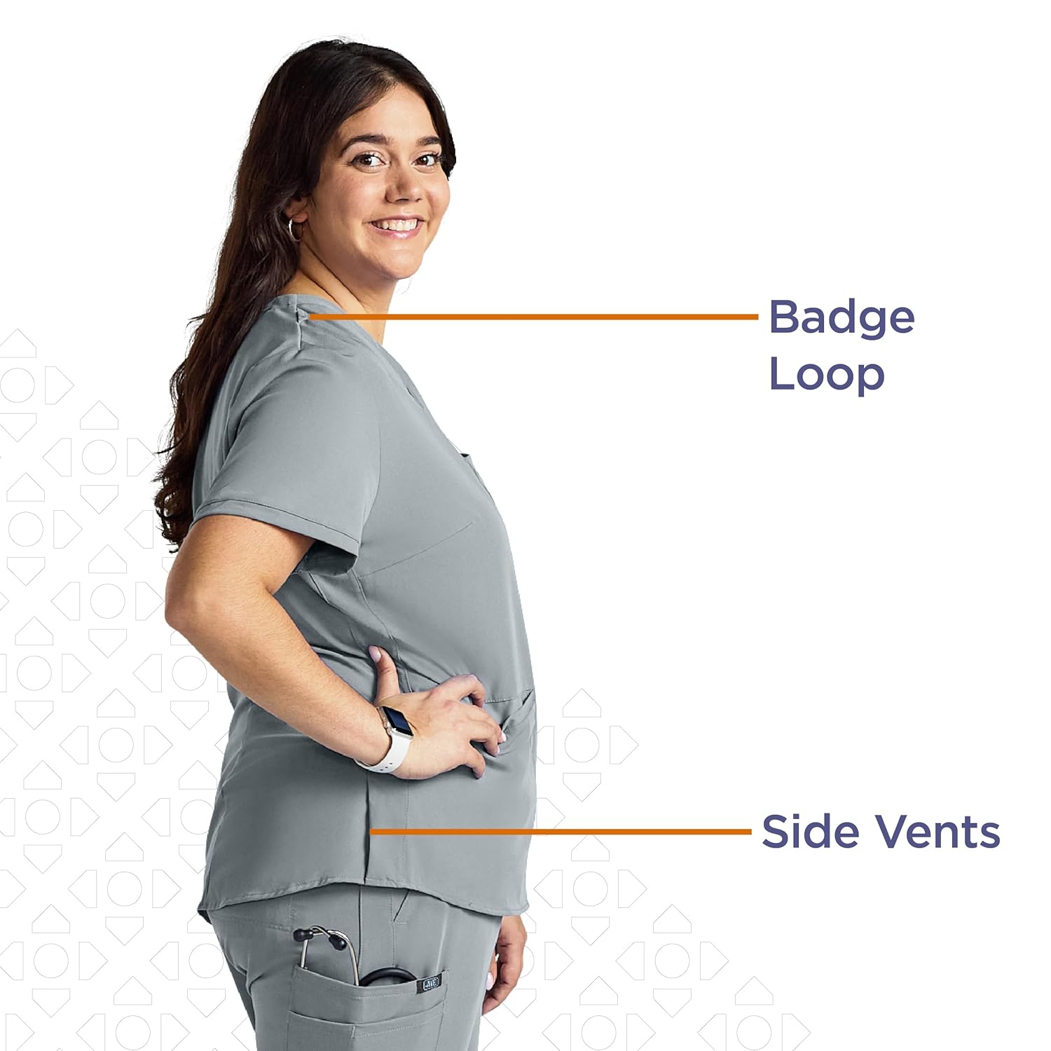 ave. Lex Women’s Scrub Top, Tunic Style, 4-Way Stretch Fabric, Comfort, Easy Care Women’s Scrubs, Wrinkle-Resistant, For Nurses & Medical Professionals, Machine Washable (XL, Gray) - Image 5