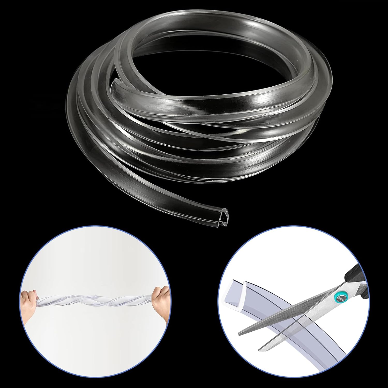 16.4 Ft Silicone Edge Trim, Clear U Channel Rubber Flexible Edge Protector for Shelf, Car Door, Cabinet, Sheet Metal, Suitable for 0.59'' (15 mm), Adhesive Free
