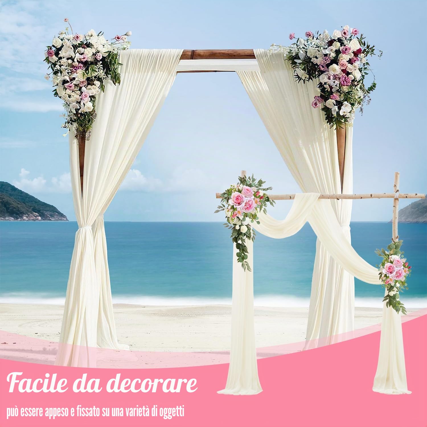 NIERBO Tenda per matrimonio 75 x 600cm Tulle Tenda Arco Decorativa a Mano Libera Drappeggio Arco Nozze Per Decorazione Dell'arco Nozze, Festa, Fase Sfondo, Sparare Oggetti Scena (avorio)
