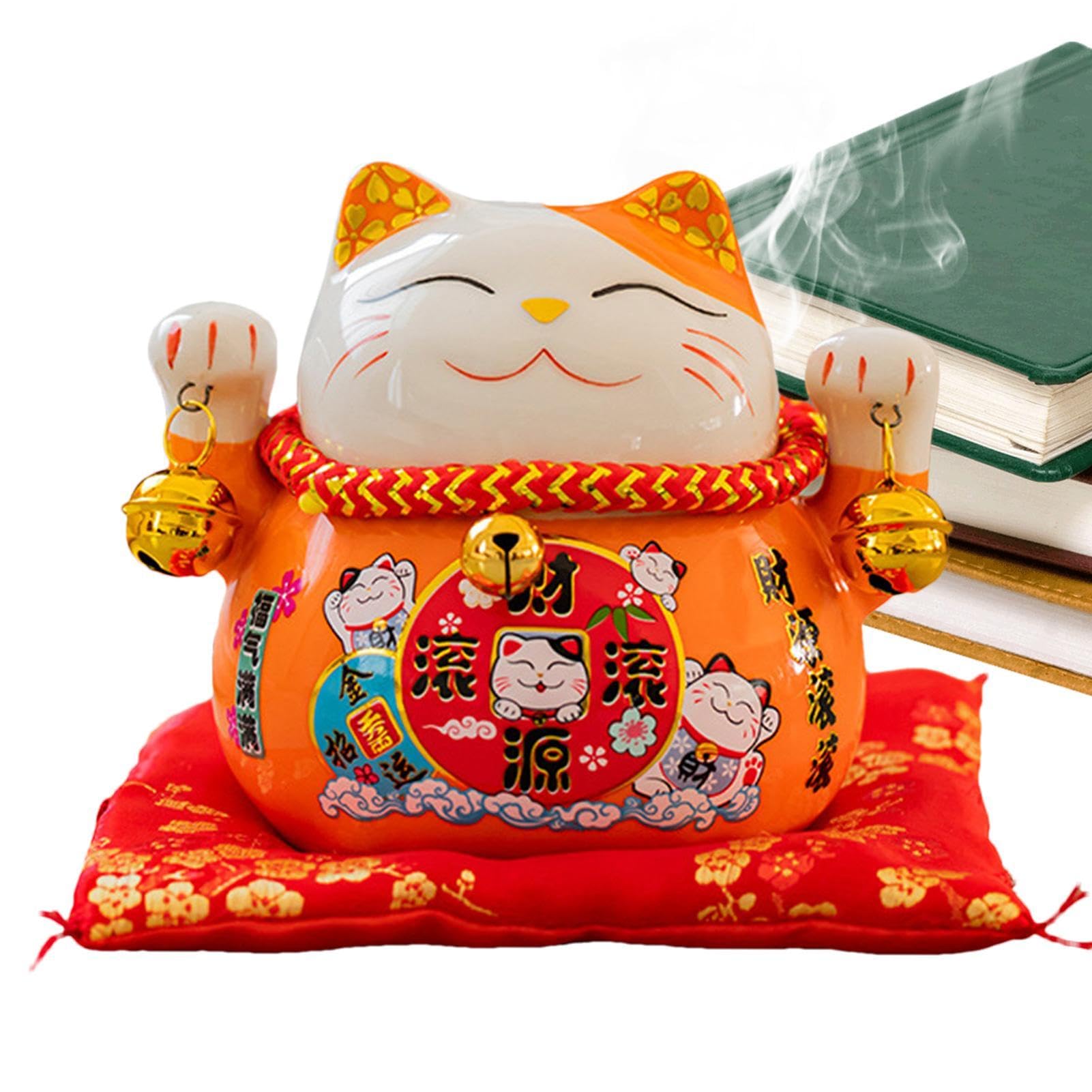 Figurines de chat porte-bonheur Maneki Neko Feng Shui en céramique de 11,4 cm
