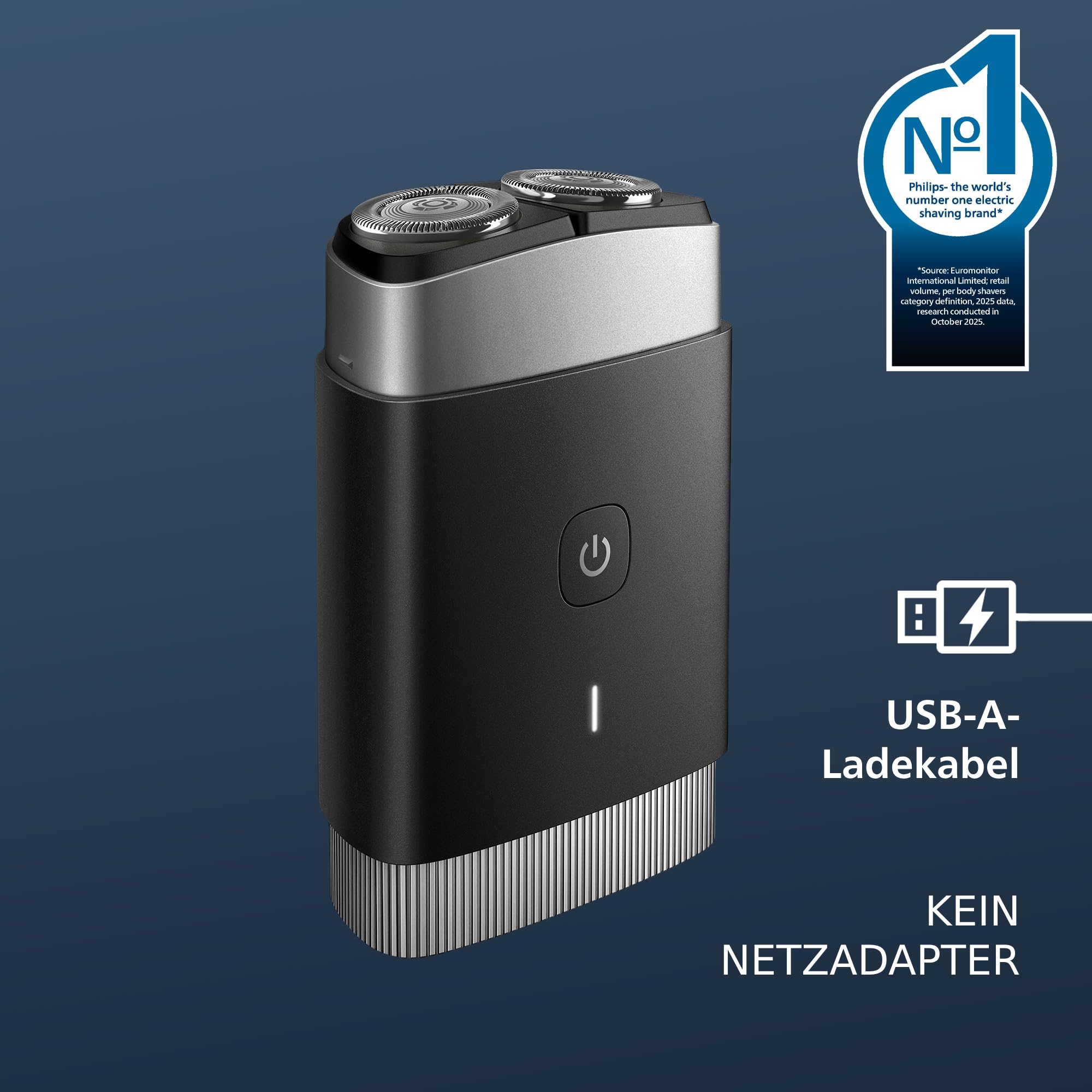 PHILIPS Mini Rasierer für Herren, elektrischer Nass- und Trockenrasierer für unterwegs, ComfortCut-Klingensystem, 3D-Schwimmköpfe, kompaktes Design, leistungsstarker Akku, Modell PQ888/06