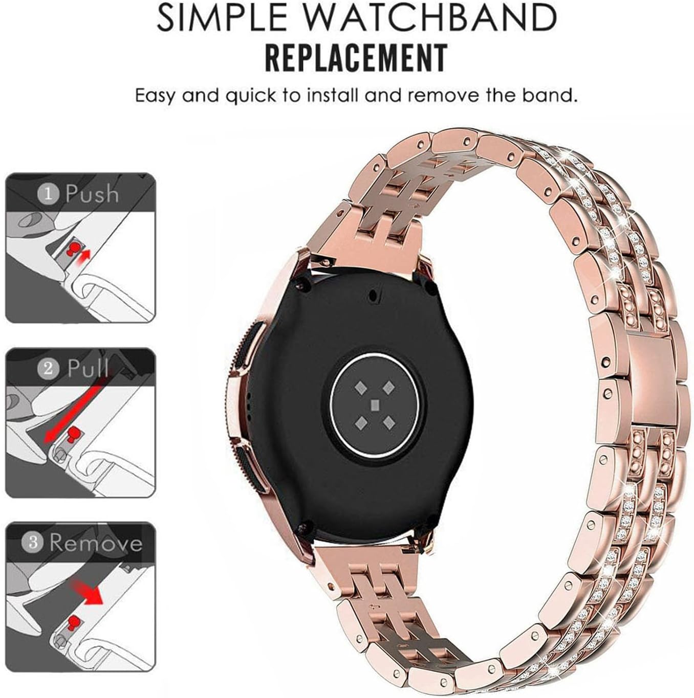 Bands Compatible with Samsung Galaxy Watch 3 (41mm), 20mm Luxury Diamond Stainless Steel Metal Bracelet with Rhinestone Bezel Ring Case Cover Replacement for Women Men - Image 3
