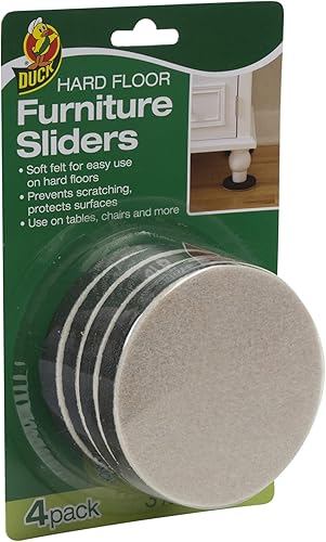 Duck Deslizadores de muebles de fieltro para suelos duros, 3.5 pulgadas de ancho, paquete de 4, marrón