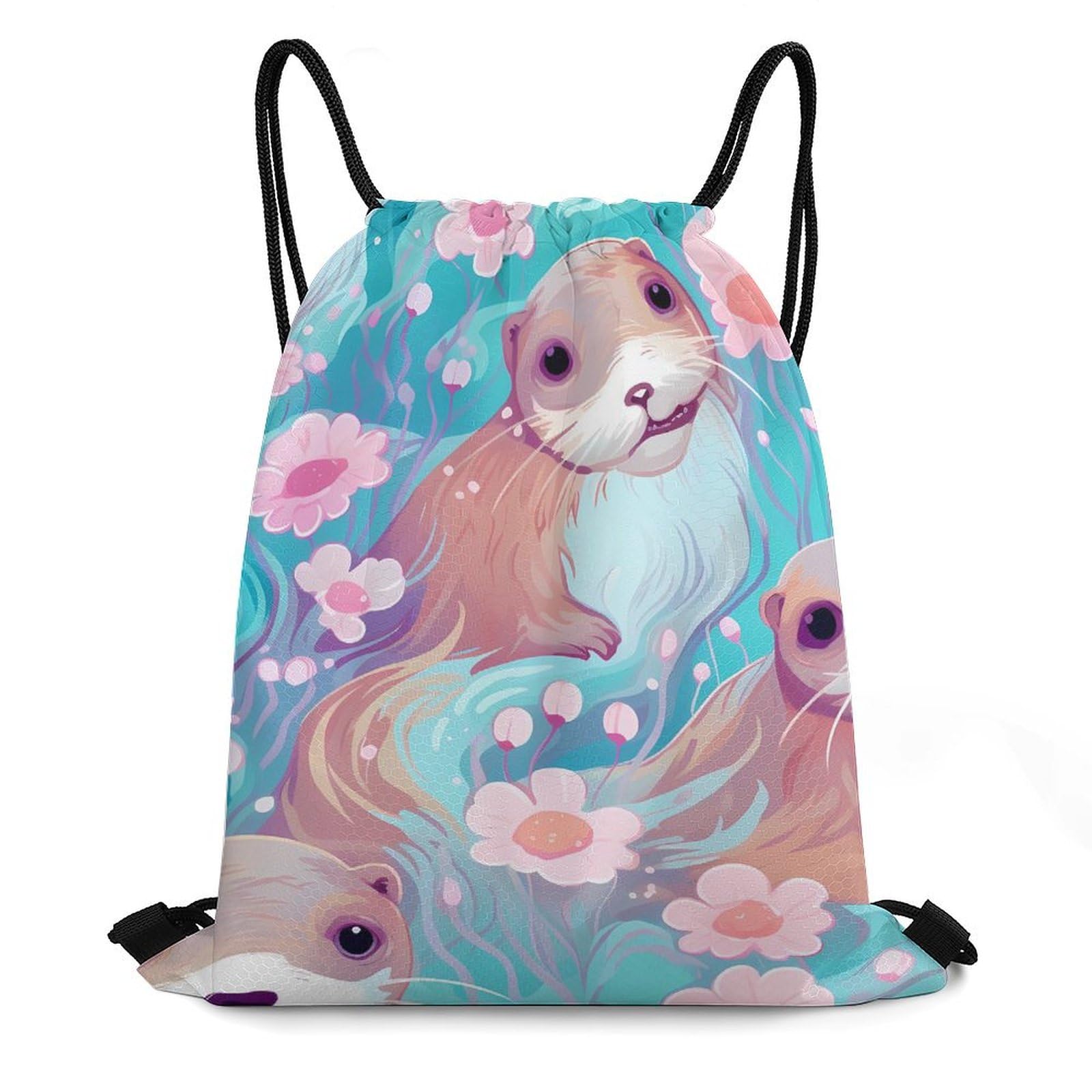 Cute Otter Drawstring Backpack Durable Sport Gym Bags Daypack for Men Women 35 * 42cm