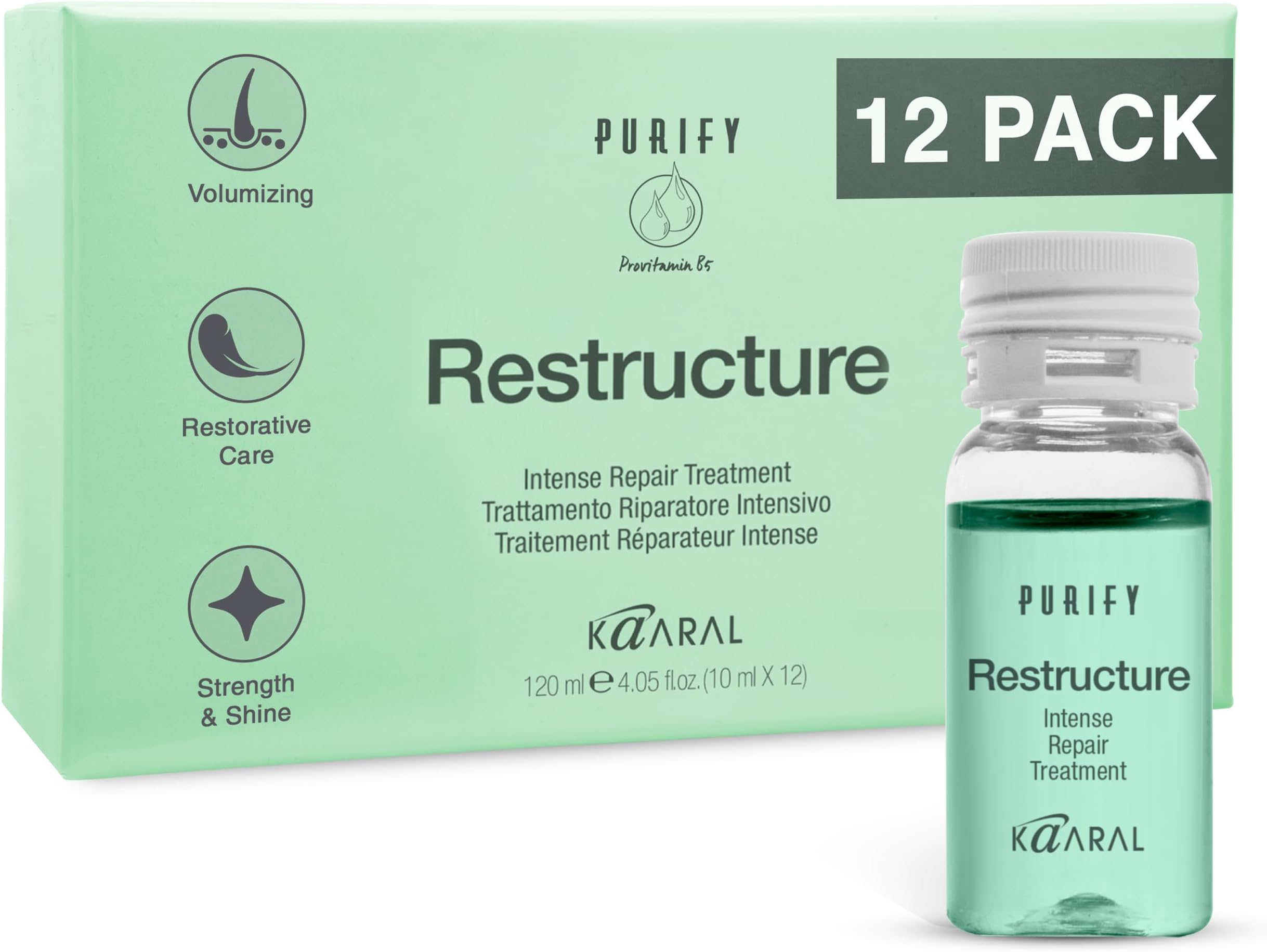 Purify Restructure Intense Repair Treatment - Deep Conditioning Hair Repair for Damaged Hair - Strengthening and Hydrating Formula with Keratin, Silk Proteins & Provitamin B5-12 x 10ml