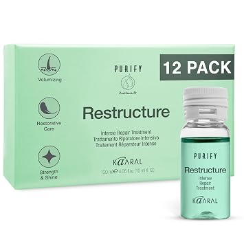 Kaaral Purify Restructure Intense Repair Treatment - Deep Conditioning Hair Repair for Damaged Hair - Strengthening and Hydrating Formula with Keratin, Silk Proteins & Provitamin B5-12 x 10ml