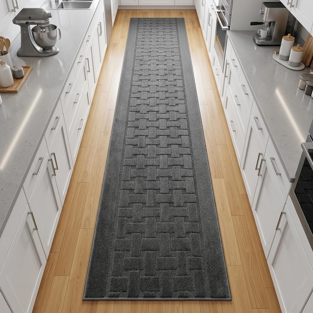 Non Slip Washable Carpet Runner Rug with Rubber Backing, Custom Floor Mat for Kitchen Hallway Stairs Bedroom Bathroom Entry, Anthracite Grey, Your Choice of Length, 26 Inch X 4 feet, Doormat