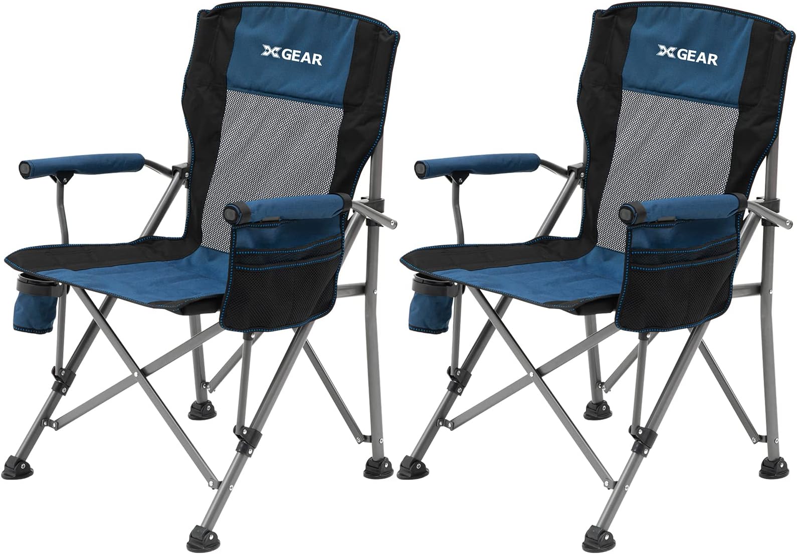 Hard Arm Folding Camping Chair Beach Chair Lawn Chair for Adults with Mesh Back (Blue 2pc)