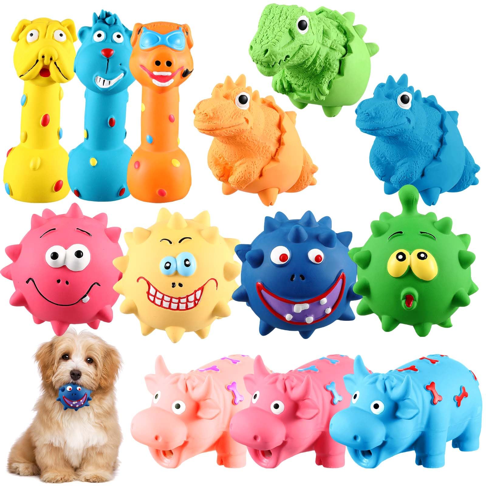 13 Pcs Squeaky Latex Dog Toys, Grunting Puppy Chew Rubber Animals Toys That Oinks Grunts for Small Medium Large Dogs,Colorful Funny Fetch Cute Interactive Play Supplies for Biting Chasing