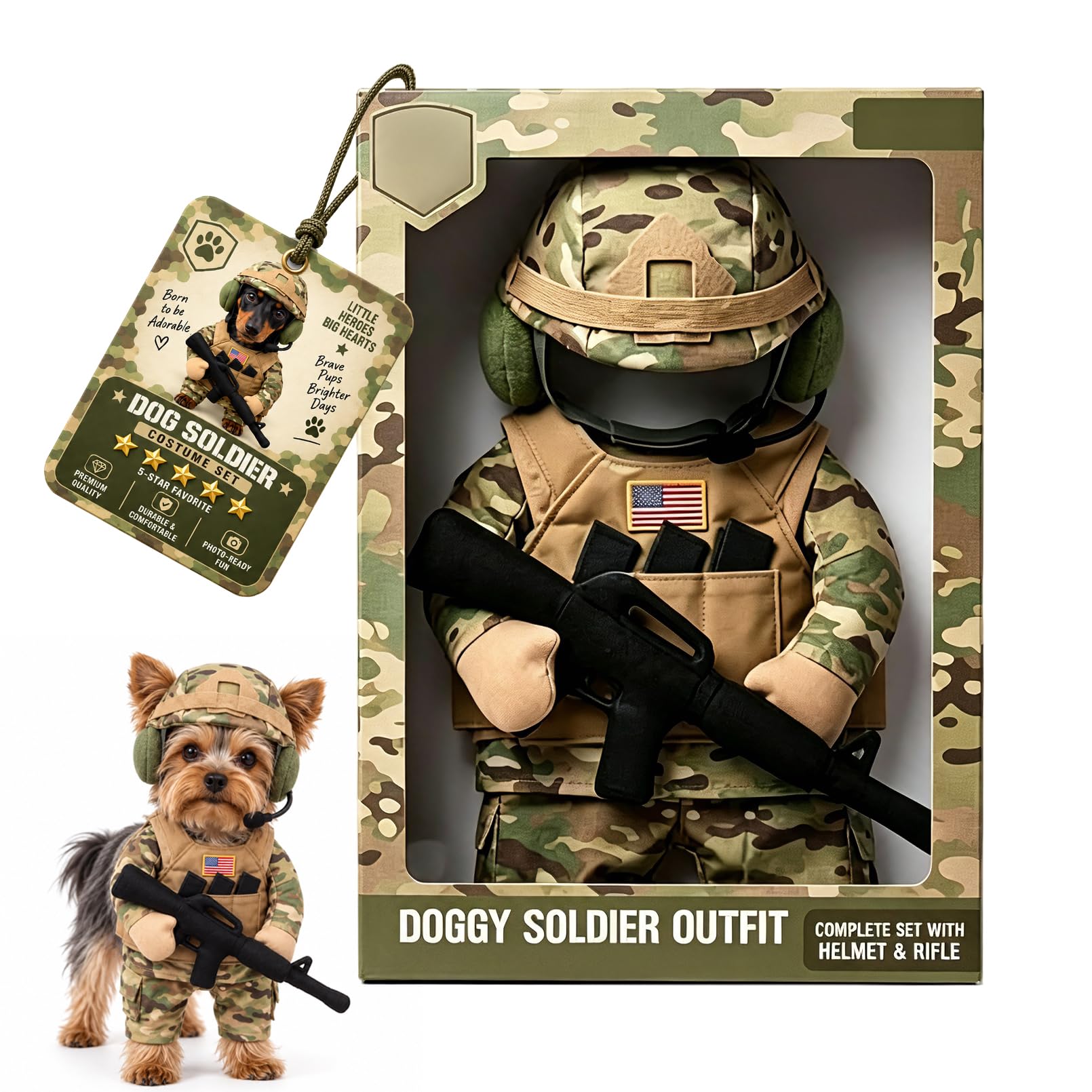 Funny Pet Tactical Soldier Uniform, Military Dog Costume with Hat (L)