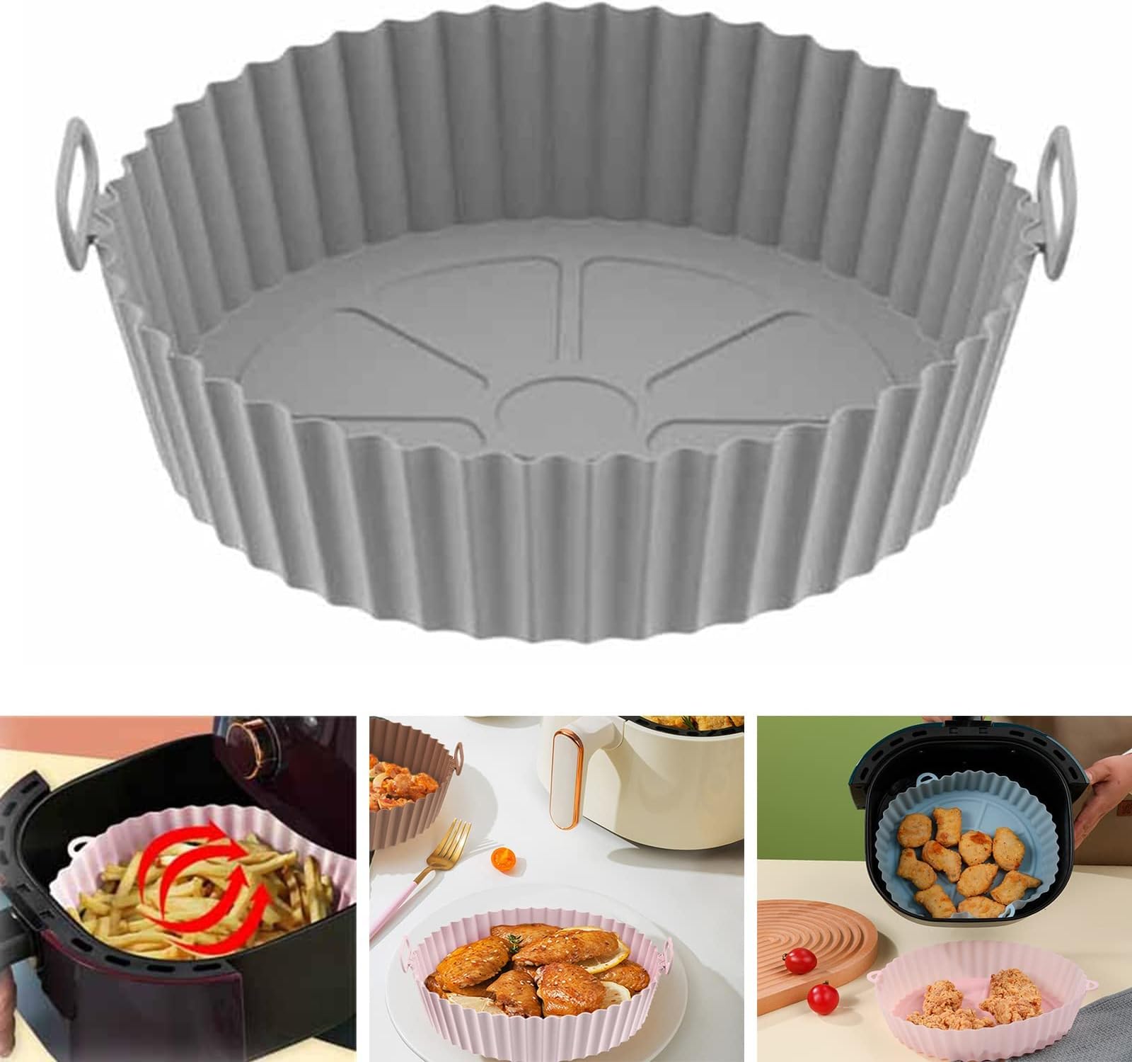 Air Fryer Silicone Baking Tray Non-Stick Round Air Fryer Liners Reusable Silicone Air Fryer Basket Water-Proof Food Grade Basket Bowl Liner