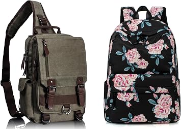 Leaper Canvas Crossbody Bag Messenger Bag Floral Laptop Backpack Bundle
