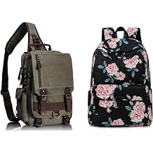Canvas Crossbody Bag Messenger Bag Floral Laptop Backpack Bundle